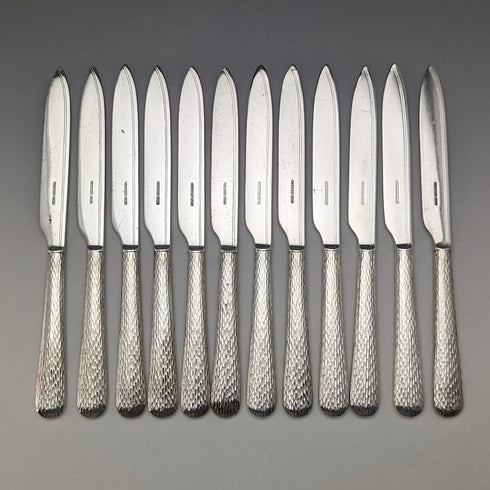 British Vintage Silver Plated Cutlery 12 Pair Set in Wooden Box Elkington